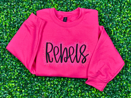 Embroidered Rebels Sweatshirt, Custom Cheer Crewneck, Mascot Bling Embroidered Shirt