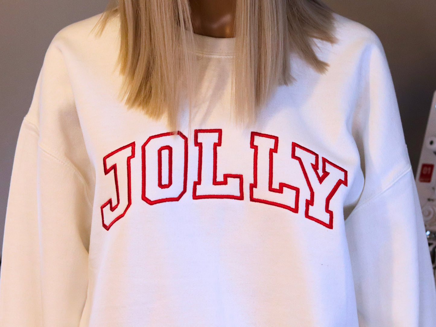 JOLLY Christmas Embroidered Sweatshirt, Varsity Crewneck, Perfect Holiday Gift
