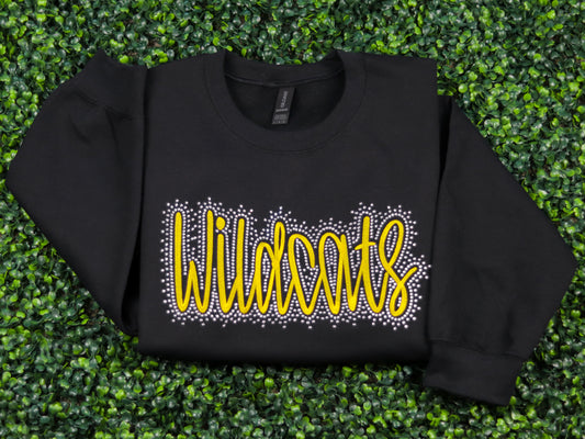 Embroidered Wildcats Sweatshirt, Custom Cheer Crewneck, Mascot Bling Embroidered Shirt