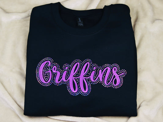 Cheer Mom Rhinestone Sweatshirt, Embroidered Team Name, Sparkly Spirit Wear