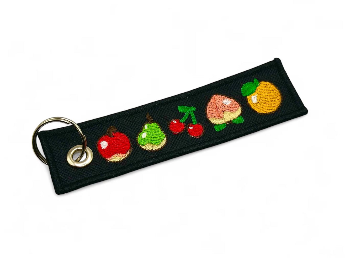 ACNH Inspired Fruits Embroidered Flight Tag Keychain, Handmade Custom, Gamer Gift Idea